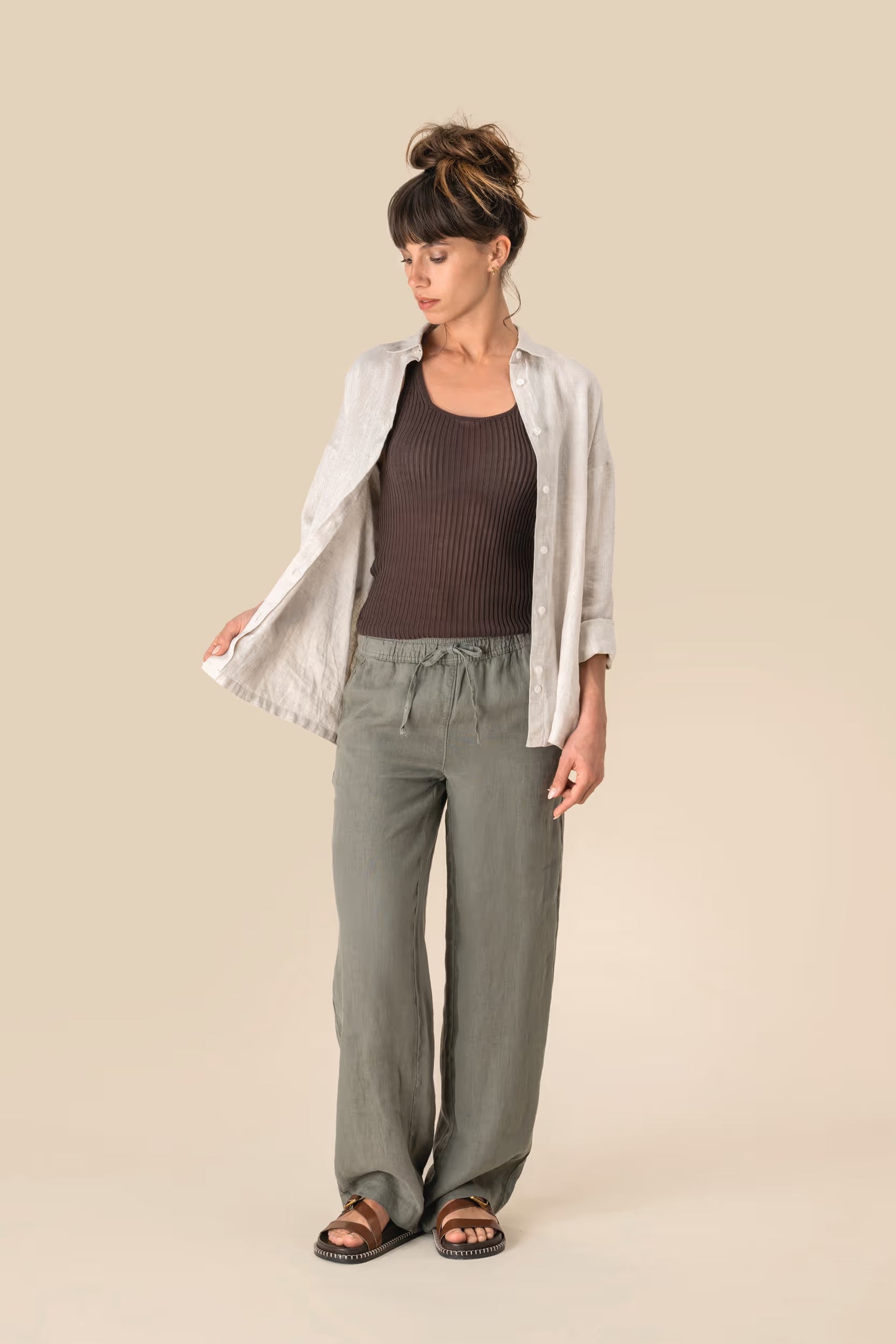 SP733 - Pantalone donna slavato in lino